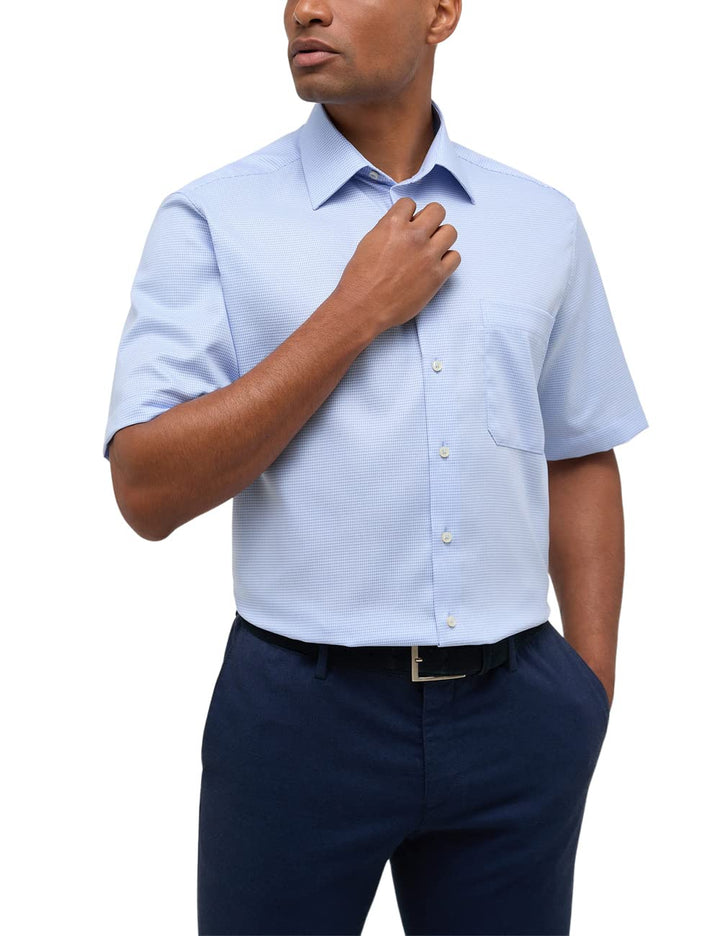 ETERNA Herren strukturiertes Baumwoll-Kurzarmhemd Comfort FIT 40 Hellblau, 40 Hellblau