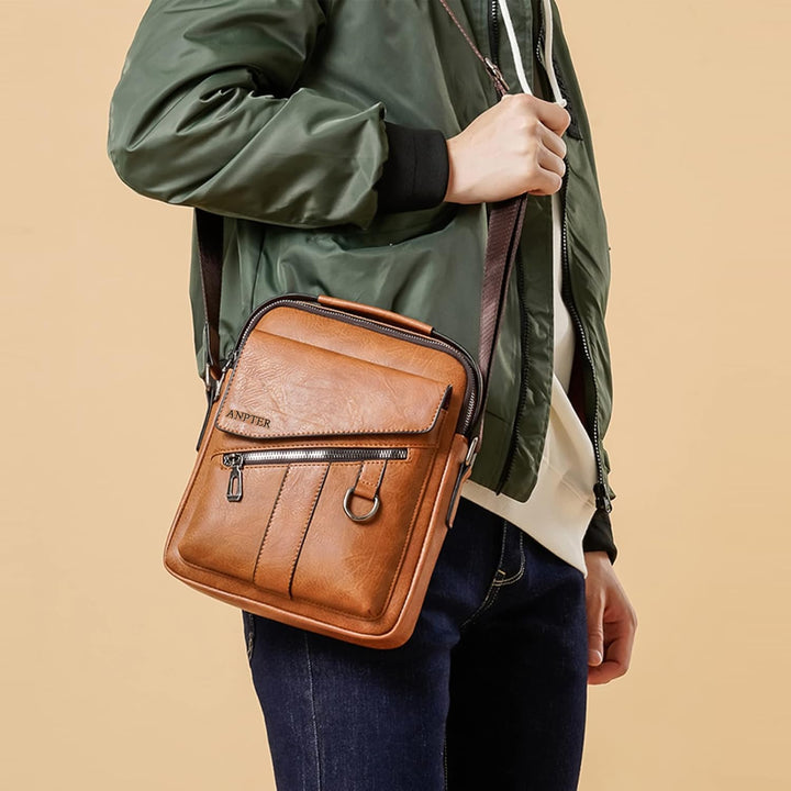 ANPTER Umhängetasche Herren Schultertaschen Herrentasche Ledertasche Shoulder Bag Seitentasche Cross