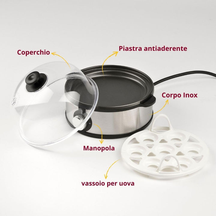 Girmi CU25 Dampfkocher für bis zu 7 Eier, 360 W, Gehäuse aus Edelstahl, Zubehör für Spiegeleier und