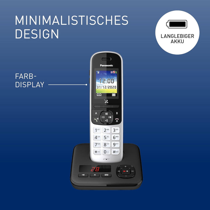 Panasonic KX-TGH723GS Schnurlostelefon mit Anrufbeantworter 3er Set (DECT Telefon, strahlungsarm, Fa