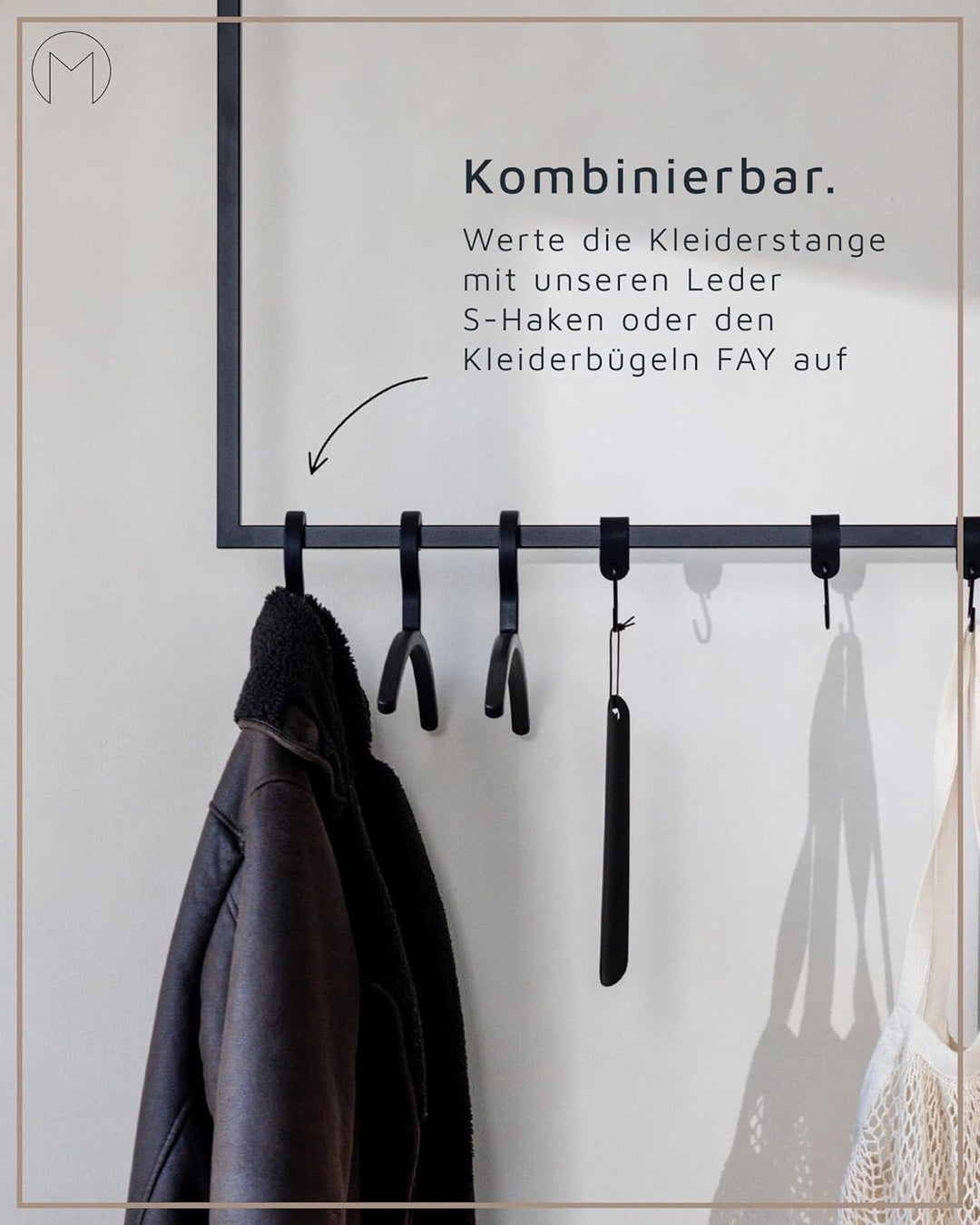 Metallbude Kleiderstange RUBI Cashew - Eckige Garderobe mit Deckenmontage - Decken Kleiderstange - K