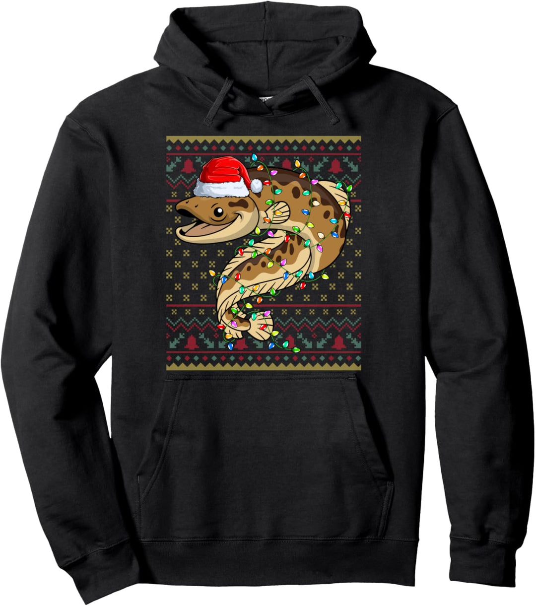 Eel Fish Xmas Lights Santa Hat Eel Fish Christmas Ugly Pullover Hoodie