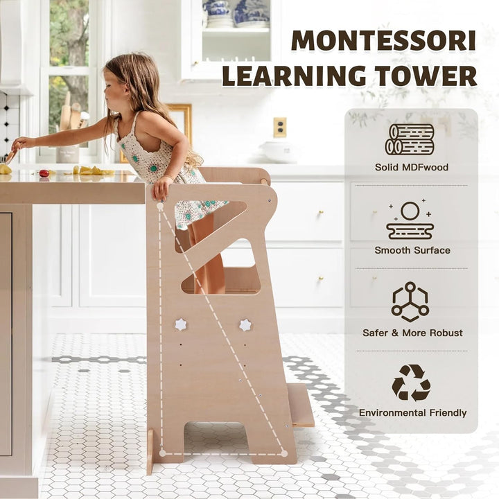 Labebe Lernturm für Kinder, Montessori Learning Tower mit Rutsche, 4-in-1 Verstellbare Höhen Lerntur