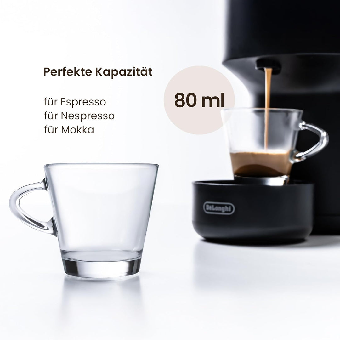 KONZEPT Espressotassen Set 80 ml, 12er Espressogläser, Espresso Tassen aus Glas mit Henkel, 12