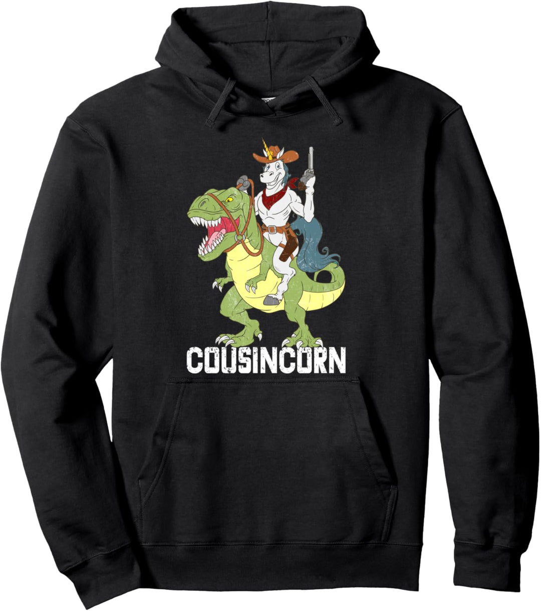Cousincorn Unicorn Cowboy Riding Dinosaur T-Rex Boys Sheriff Pullover Hoodie