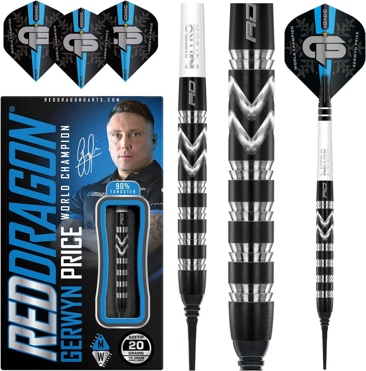 RED DRAGON Gerwyn Price Iceman Special Edition Weltmeister Wolframpfeile Set mit Flügen und Stielen