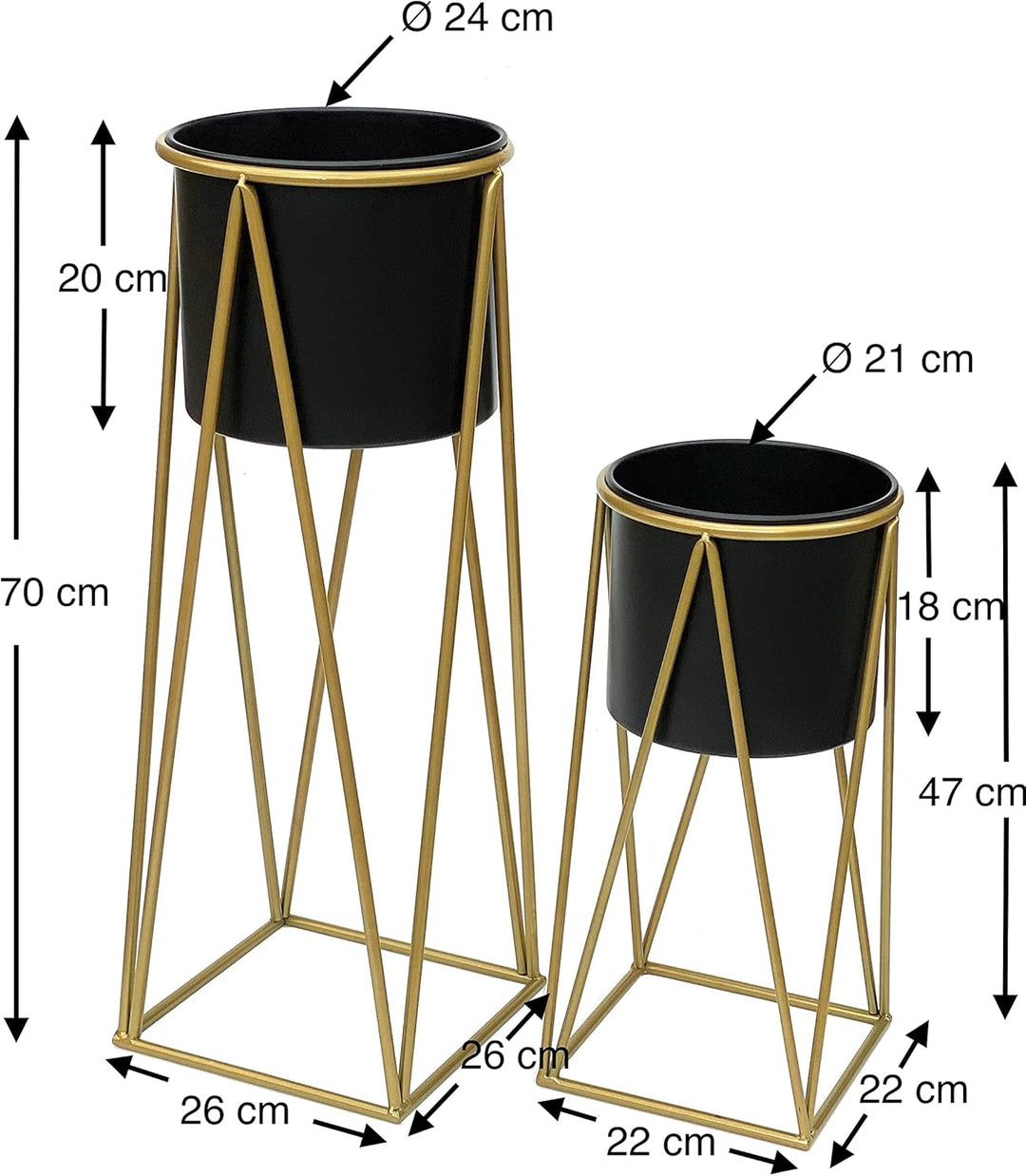 DanDiBo Blumenhocker mit Topf Metall Gold Schwarz 2er Set Blumenständer 96046 Blumensäule Modern Pfl