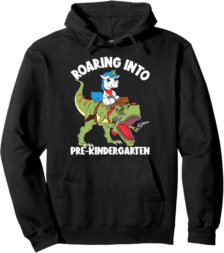 Roaring Into Pre-Kindergarten Kinder Einhorn reitet Dinosaurier Pullover Hoodie