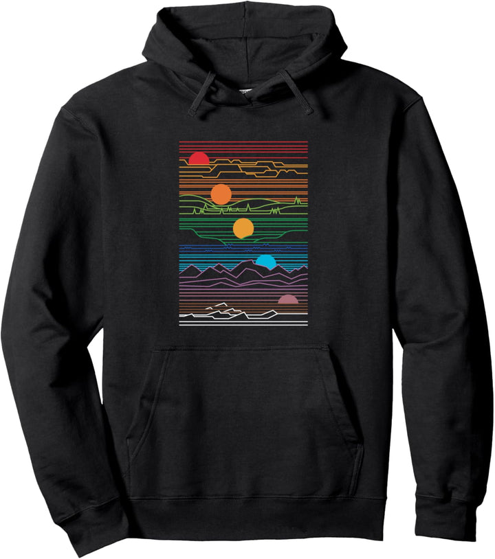 Sonne und Mond Design mit Bäumen und Bergen Pullover Hoodie
