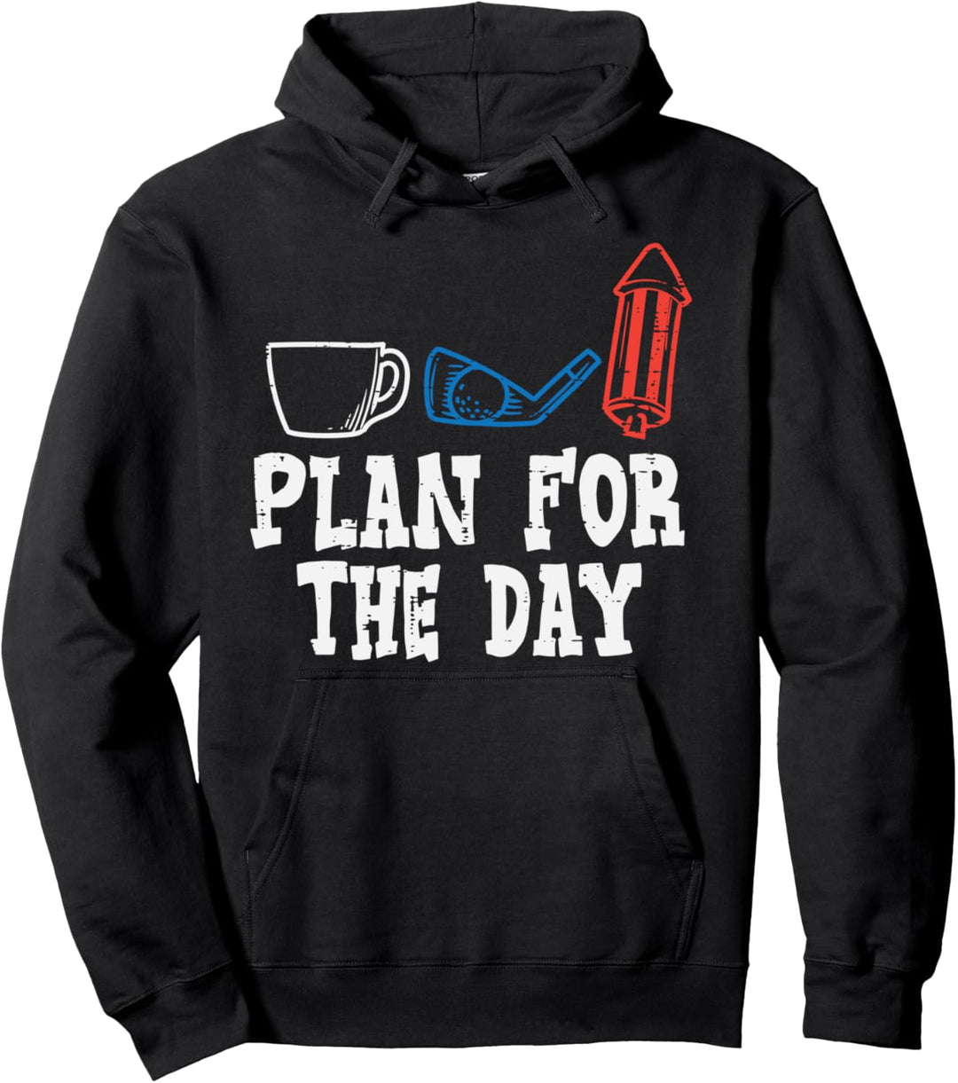 Plan For Day Coffee Golf Firecracker Funny 4th Of July Men Pullover Hoodie