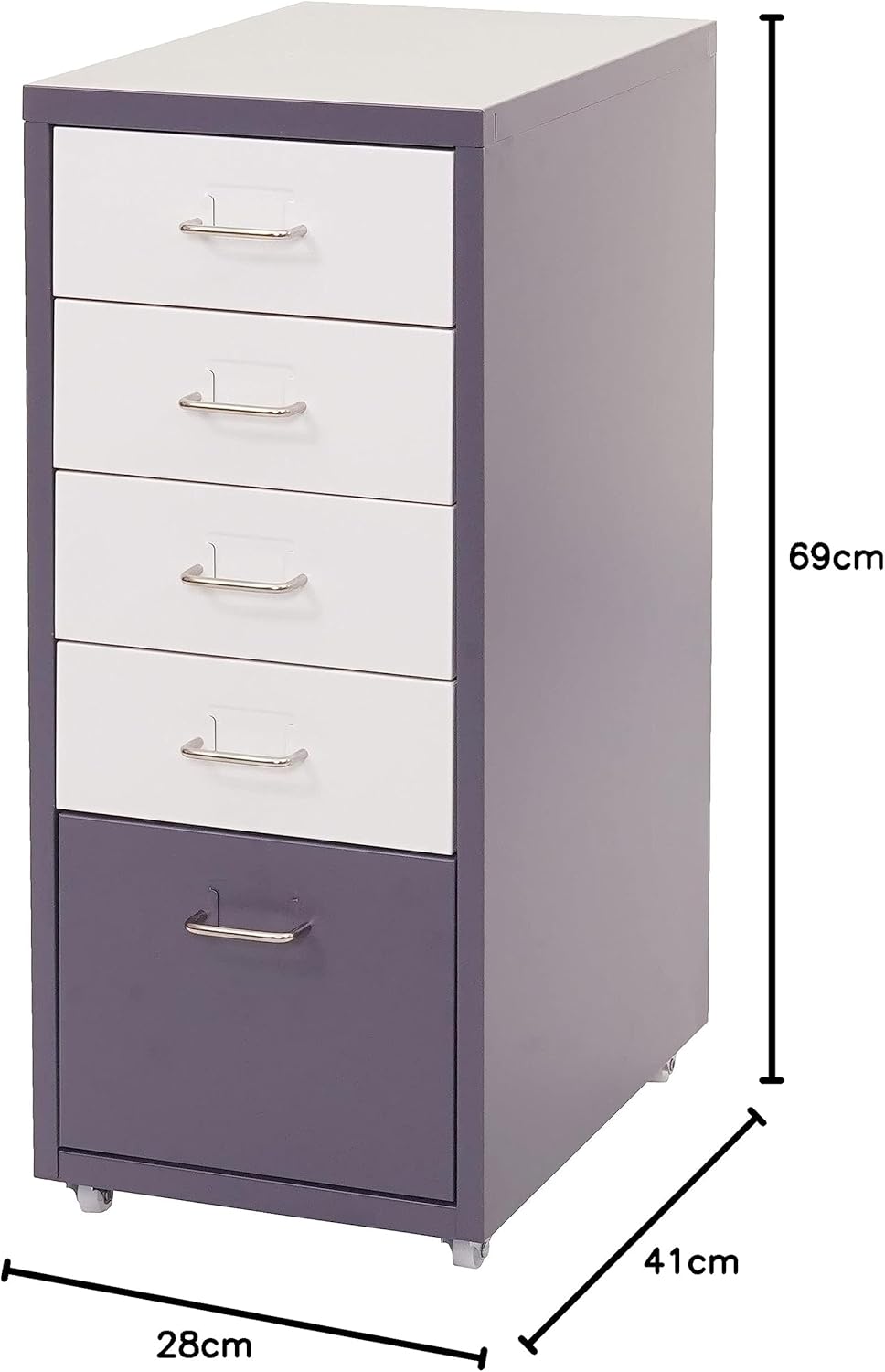 Mendler Rollcontainer Boston T851, Schubladenschrank Stahlschrank, 69x28x41cm 5 Schubladen - dunkelg