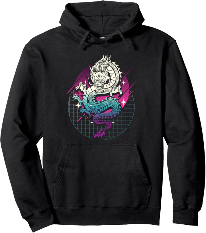Japanischer Drache und Drache Vaporwave und Vaporwave Pullover Hoodie