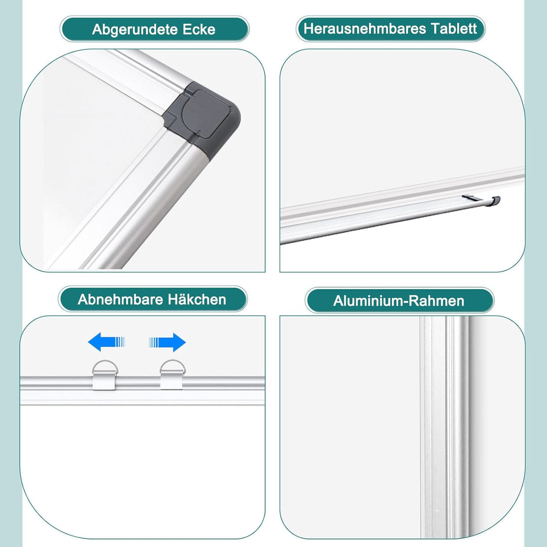 QUEENLINK Whiteboard Magnetisch, Magnettafel mit Aluminiumrahmen,50x70cm Magnetwand White Board mit