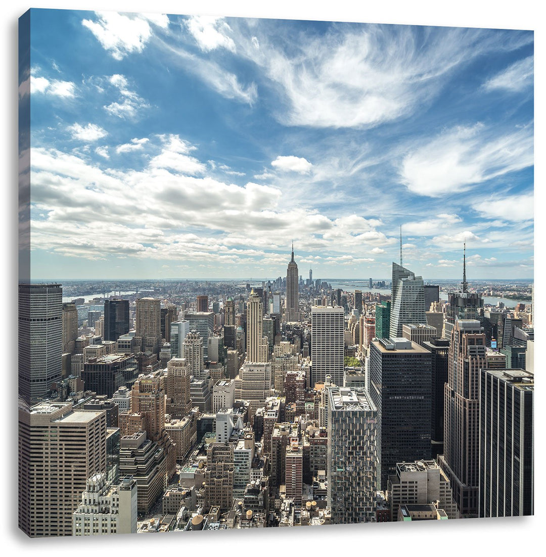 New York Skyline, Format: 70x70 auf Leinwand, XXL riesige Bilder fertig gerahmt mit Keilrahmen, Kuns