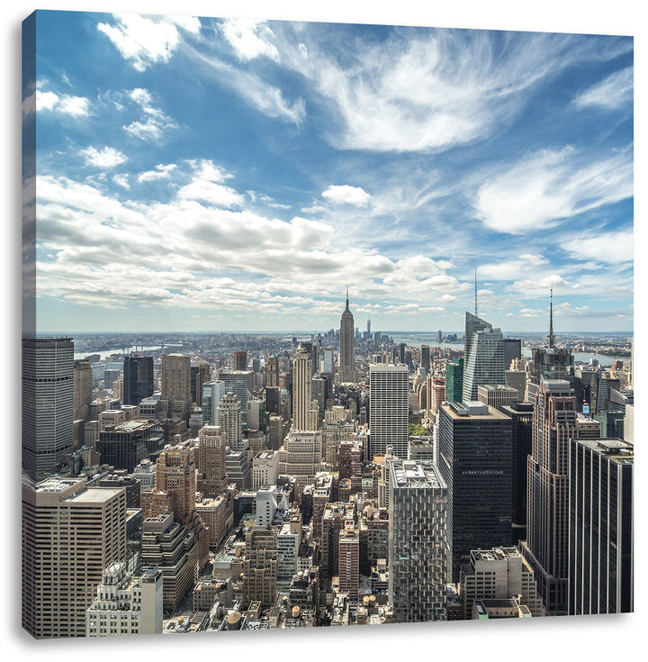 New York Skyline, Format: 70x70 auf Leinwand, XXL riesige Bilder fertig gerahmt mit Keilrahmen, Kuns