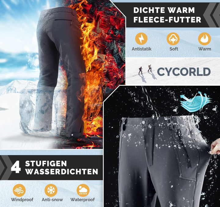 Cycorld Herren Wanderhose-Winter-Outdoorhose-Skihose,Thermohose Wasserdicht Gefütterte Softshellhose
