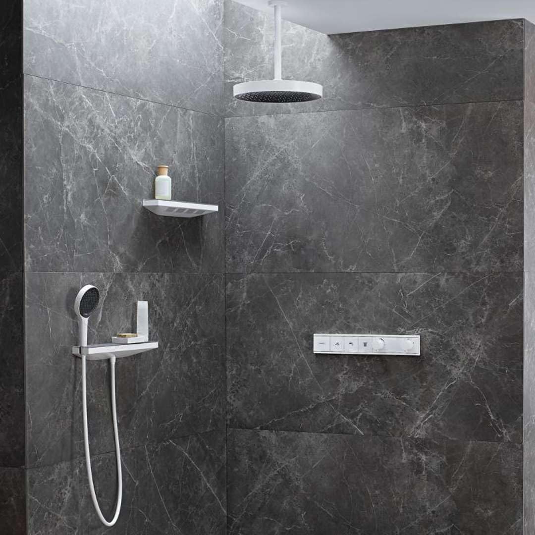 hansgrohe Wandanschluss Rainfinity (500mm, mit Duschkopfhalterung links und Duschablage) chrom Chrom