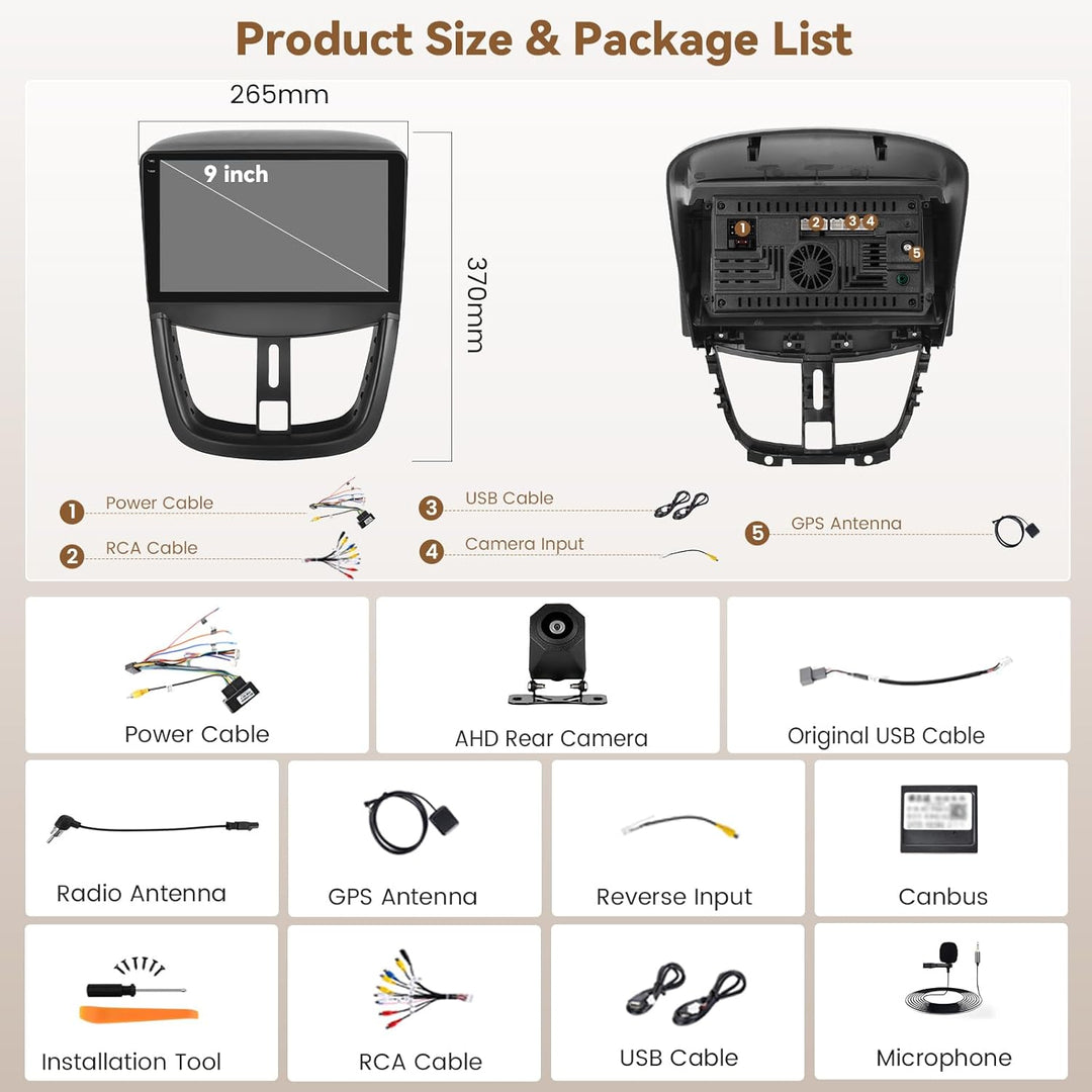 Hikity Android 15 4+64G Autoradio für Peugeot 207 2009-2013 mit 9 Zoll Incell Touchscreen, Autoradio