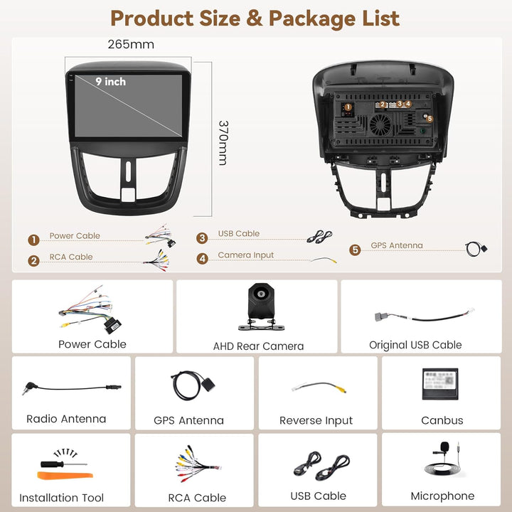 Hikity Android 15 4+64G Autoradio für Peugeot 207 2009-2013 mit 9 Zoll Incell Touchscreen, Autoradio