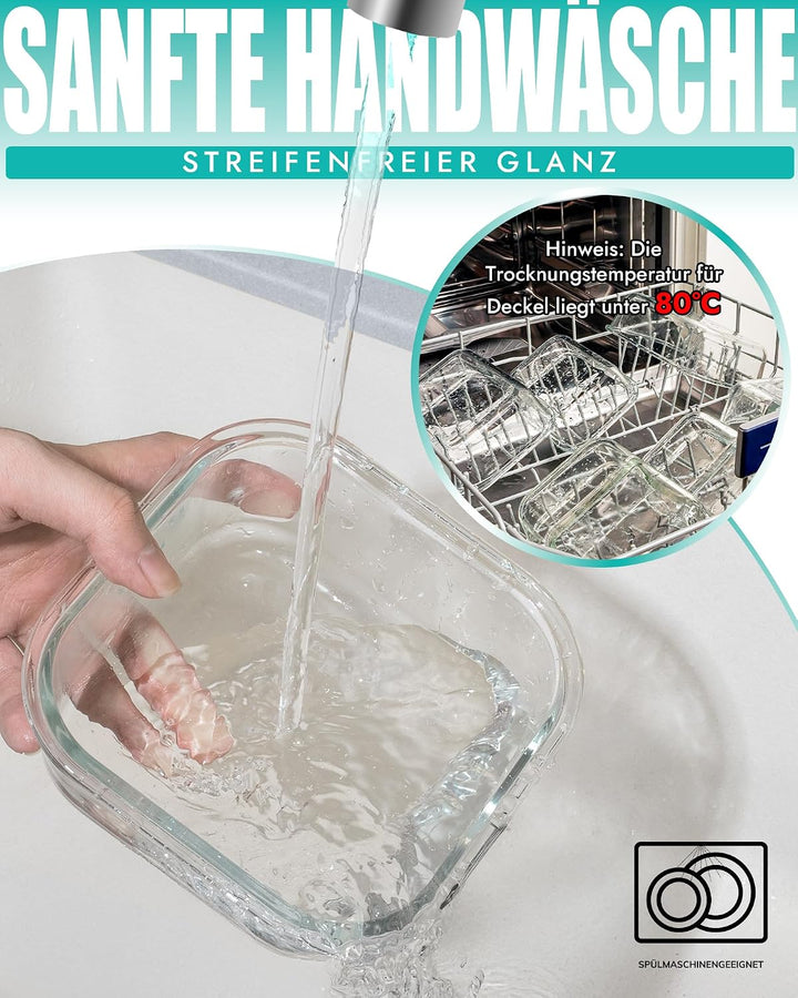 Frischhaltedosen aus Glas 8er-Set – Vorratsbehälter, Ofenfest (-20°C bis 510°C), Luftdichter Verschl