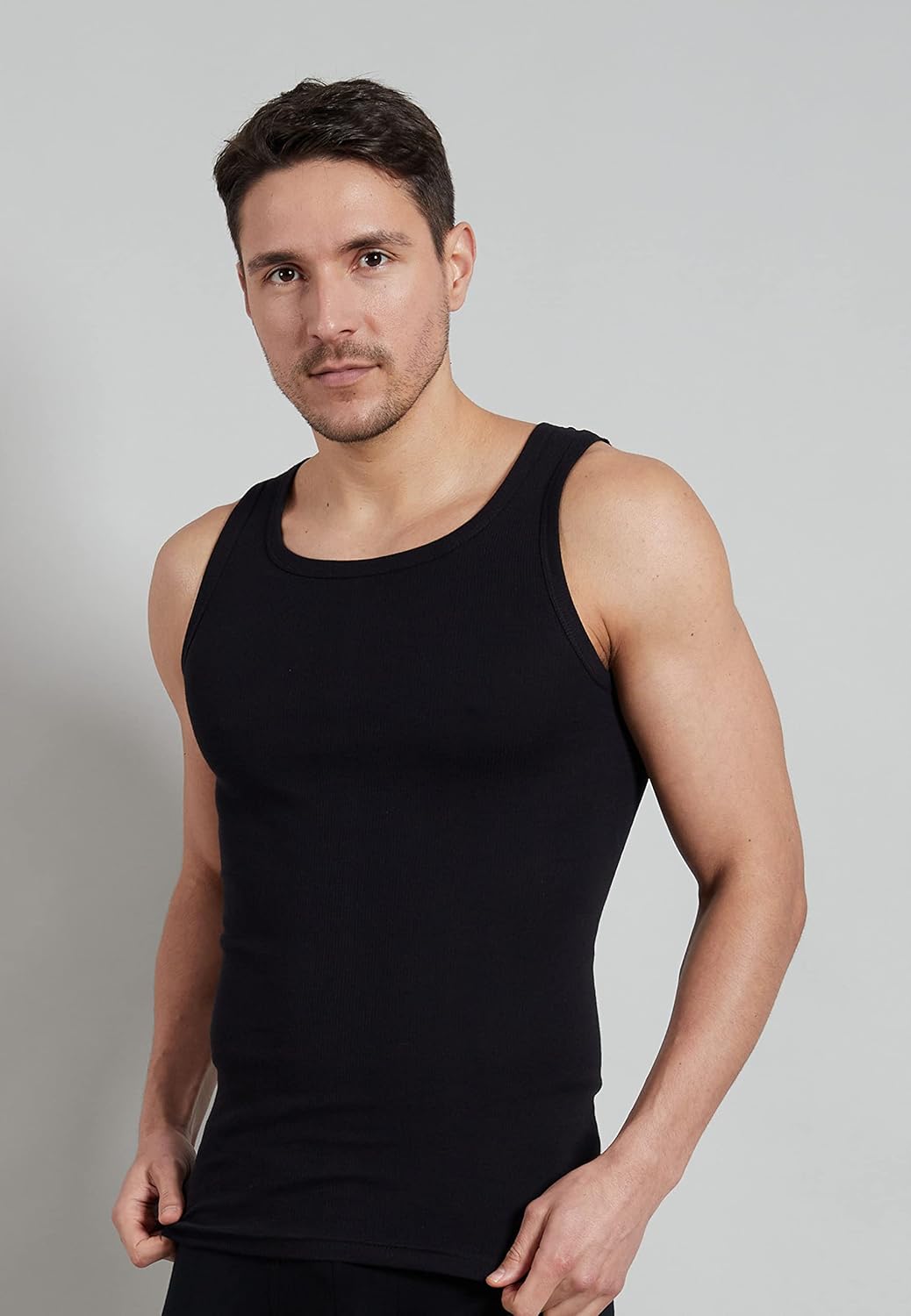 TOM TAILOR 4er Pack Herren Doppelripp Tank Top Unterhemd, Schwarz-dunkel-uni