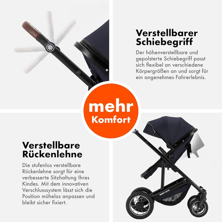 Daliya® FLEXI-PRO M 2in1 Kinderwagen &amp; Buggy (Blau-Grau), Blau-Grau