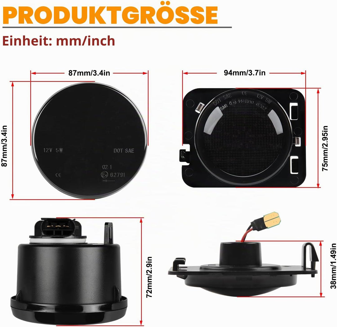 4 Stück LED Front Blinker Seitenblinker für Jeep Wrangler JK 2007-2015, Blinker mit Canbus Fehlerfre