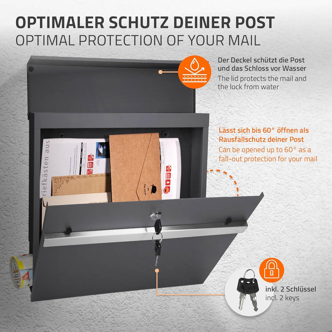 ECD Germany Standbriefkasten mit Zeitungsfach, Design Briefkasten Standfuss freistehend, Briefkasten