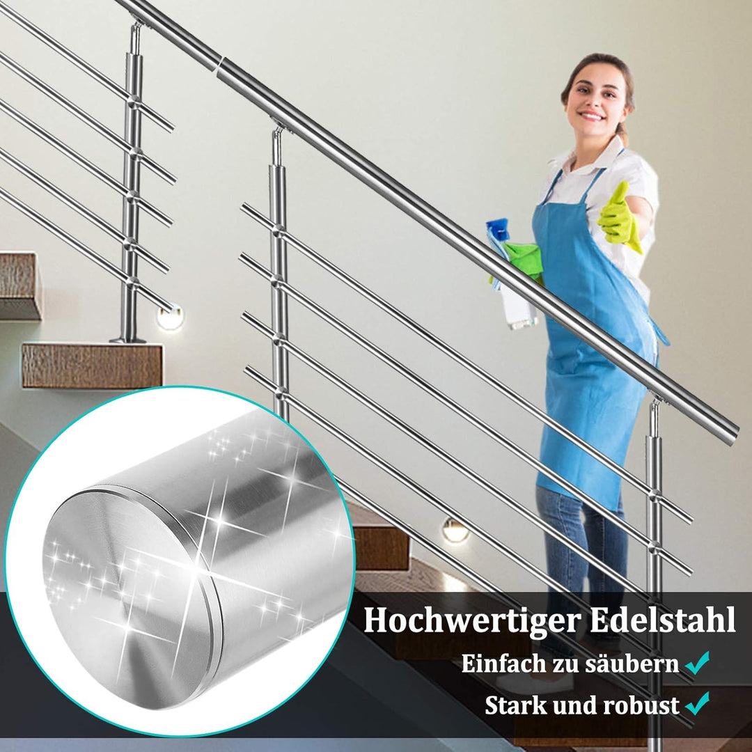 FIVMEN Edelstahl Treppengeländer Aussen 120cm Handlauf Geländer Brüstung mit 2 Pfosten Bausatz Trepp
