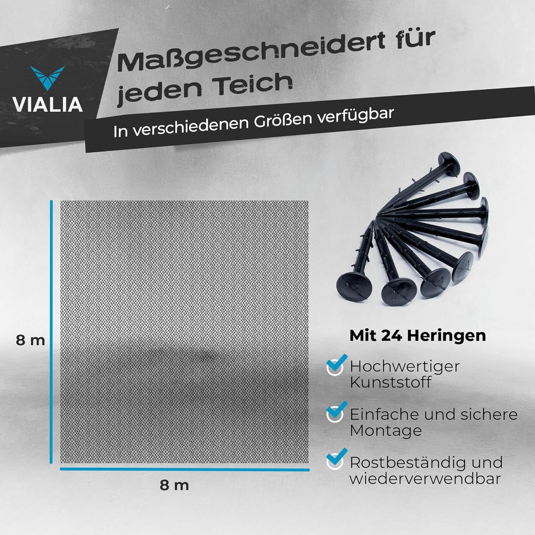 Teichnetz 8x8m | Robuste Teichabdeckung als Schutz vor Laub &amp; Reihern | Witterungsbeständig &amp; Reissf