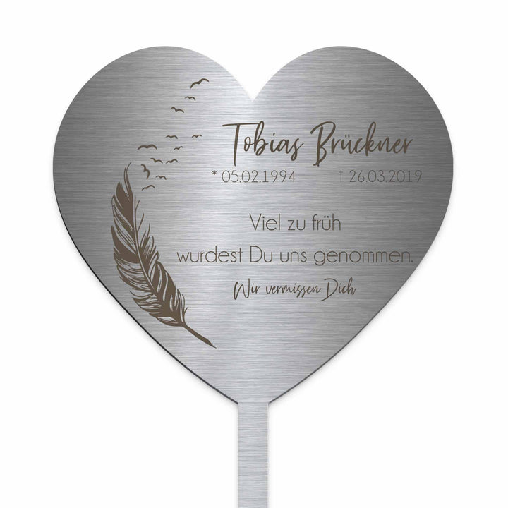 Edelstahl Grabstecker - Blumenstecker Herz Form | Personalisierte Grabdekoration Grabschmuck wetterf