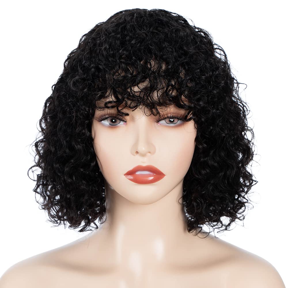 FASHION IDOL Bob Curly Echthaar-Perücken mit Pony Jerry Curl Bob Perücken Echthaar brasilianische Vi