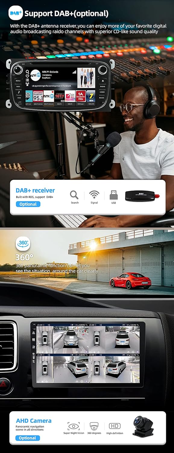 JOYX Android 12 IPS Autoradio Passt für Ford Focus/Mondeo/S-Max/C-Max/Galaxy - 4G+64G - Eingebaut DS