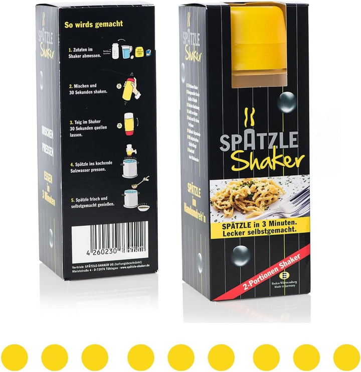 Spätzle-Shaker (GELB) für 2 Portionen selbstgemachte Spätzle (675ml) Spätzlepresse und Mixer in eine
