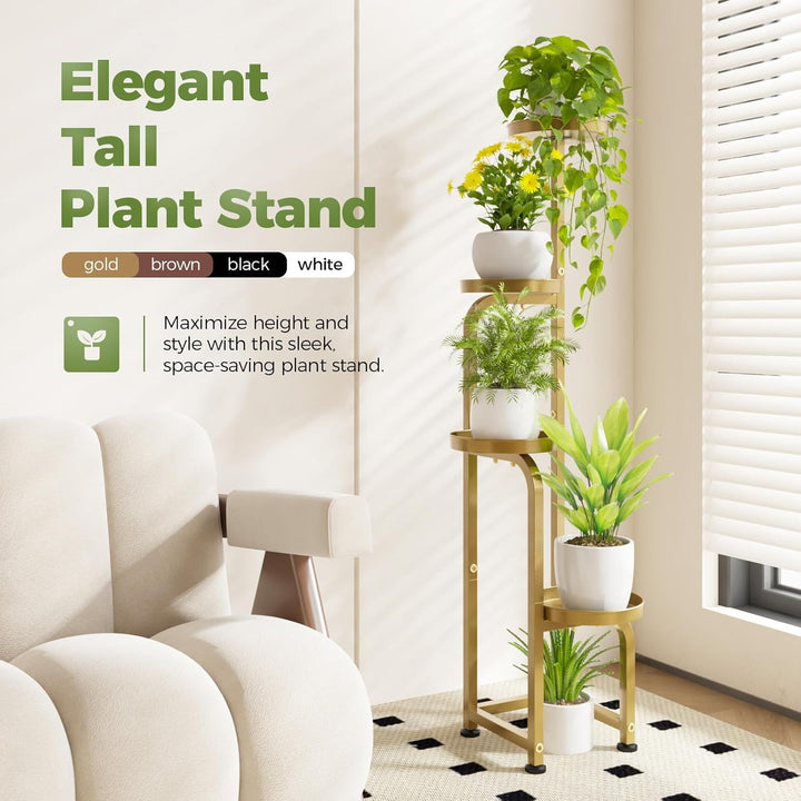 Bamworld Blumenständer Metall Golden Pflanzenständer Blumentreppe Indoor 4 Etagen robustes Pflanzenr