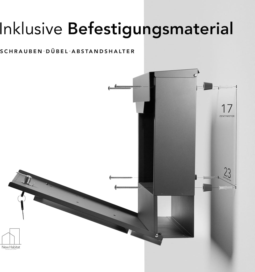 Moderner Briefkasten Personalisierbar Venedig Anthrazit RAL7016 - mit Zeitungsfach - Wandbriefkasten