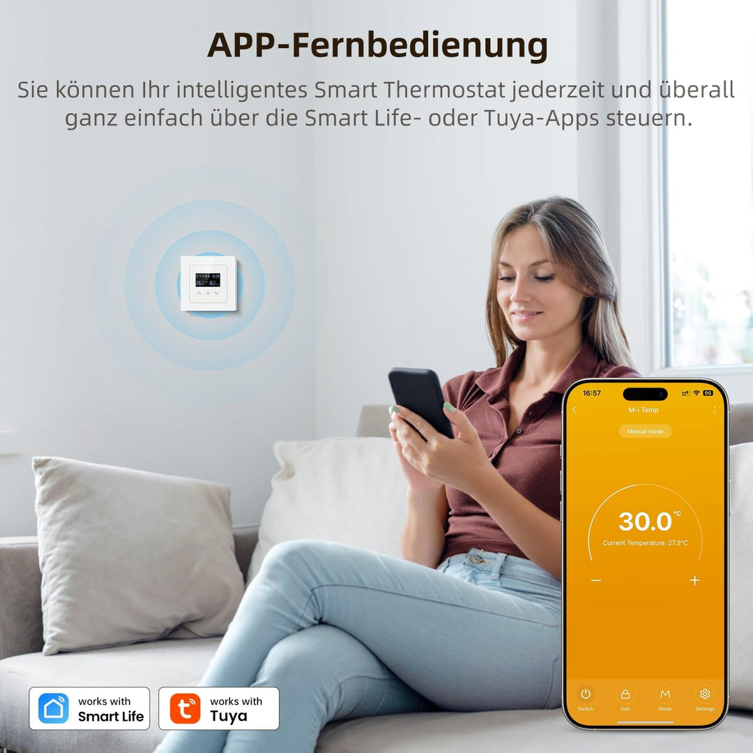 AVATTO 55x55mm Smart WiFi Thermostat für elektrische Fussbodenheizung, programmierbarer Raumthermost