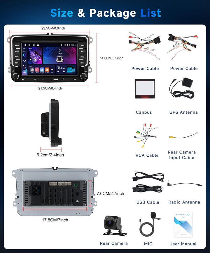 DAB/DAB+ 4G+64G Autoradio Android 15 für VW Golf 5 6 Passat Jetta Caddy EOS T5 Tiguan Touran CC Polo