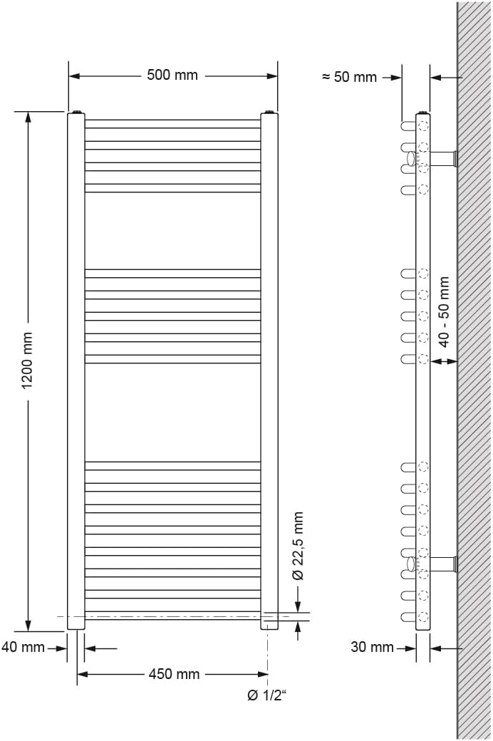 LuxeBath Badheizkörper Elektrisch mit Heizstab 900W Grosse Leistung - 500 x 1200 mm - Anthrazit - ge