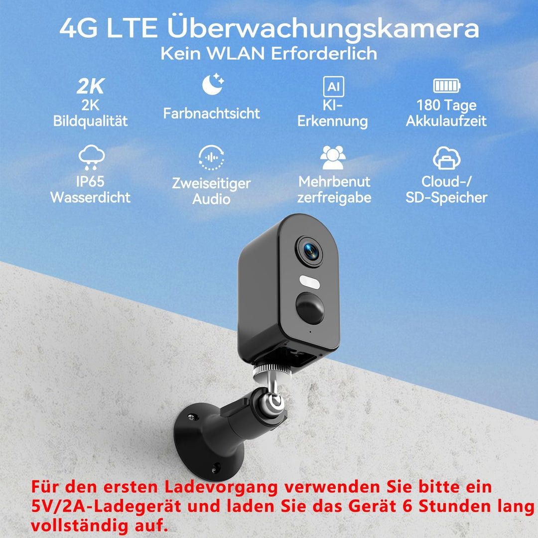 KKB 4G LTE Überwachungskamera mit SIM Karte Innen, Kamera Überwachung Aussen ohne WLAN mit Akku 5200