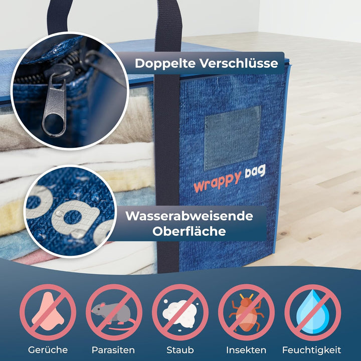 WRAPPYBAG 10er Pack Grosse Kunststoff Aufbewahrungstasche – XXL Tasche Gross für Umzug, Reise – Robu