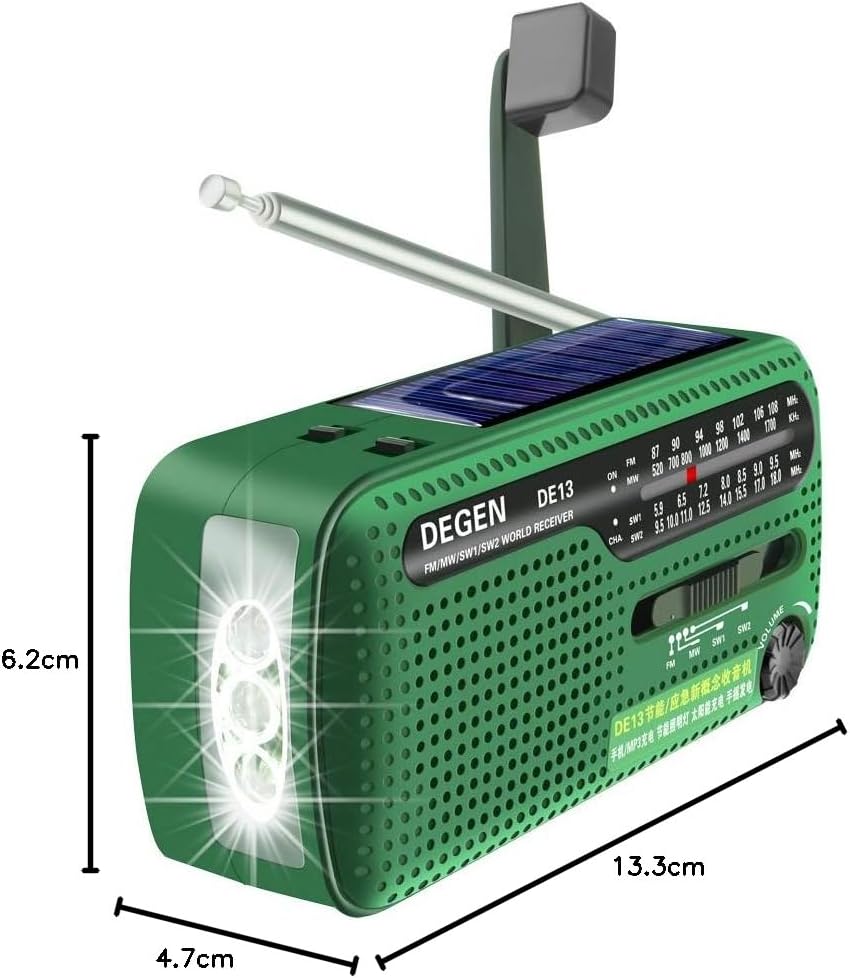 DEGEN DE13 Kurbelradio Tragbares Solar Radio FM AM SW Eingebaute Wiederaufladbare Batterie LED Dynam