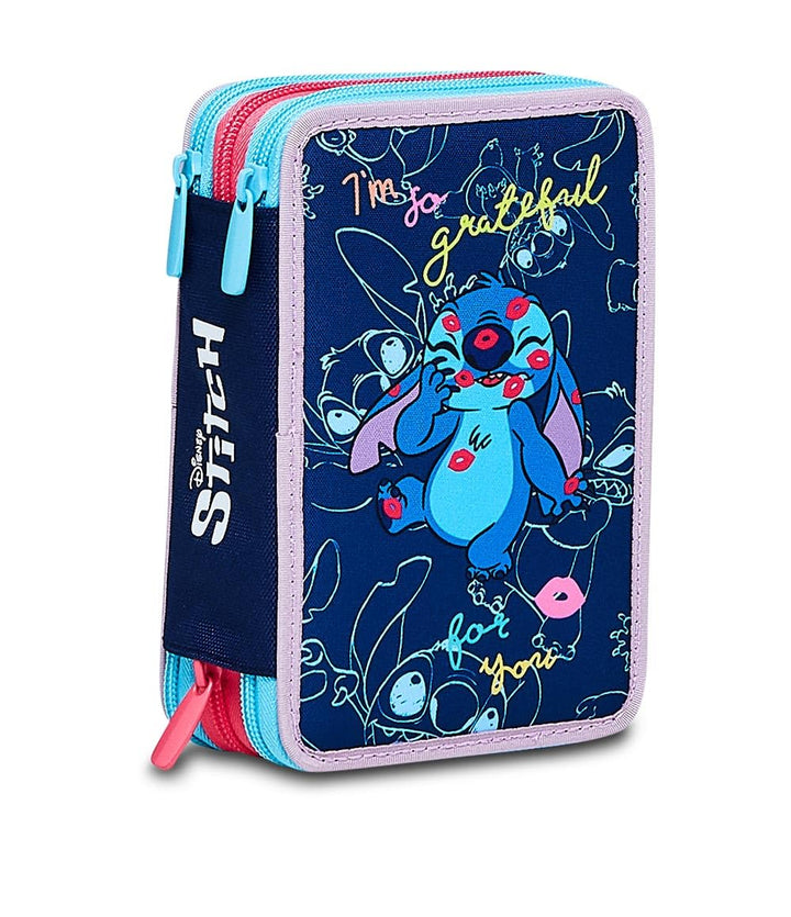 Federmäppchen mit 3 Reissverschlüssen und Stitch, blau, Taglia Unica, Schule