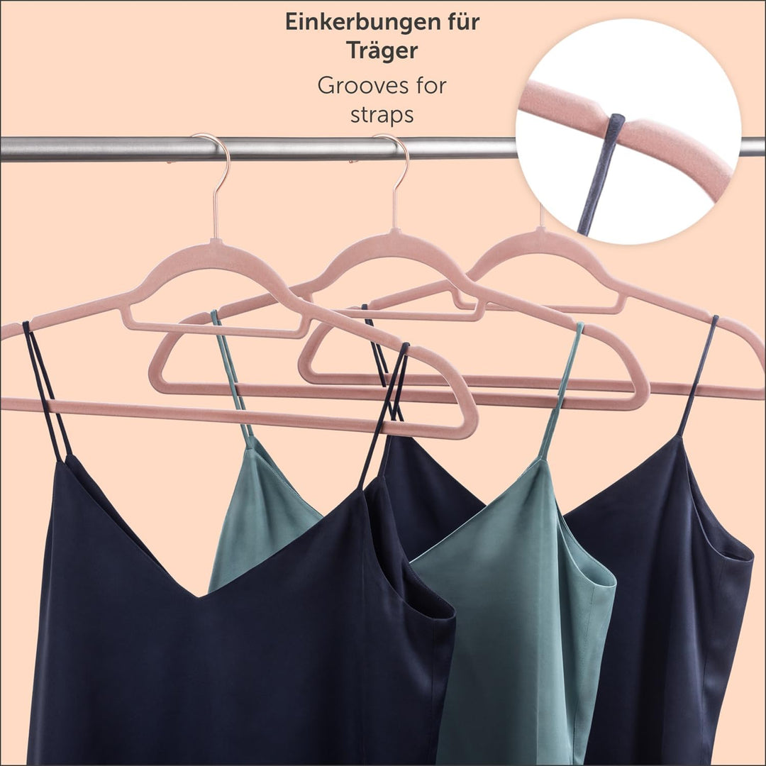 Blumtal Kleiderbügel 50 Stück - 360° Drehbar, Belastbar, Platzsparend Und Rutschfest - Rosa Samtbüge