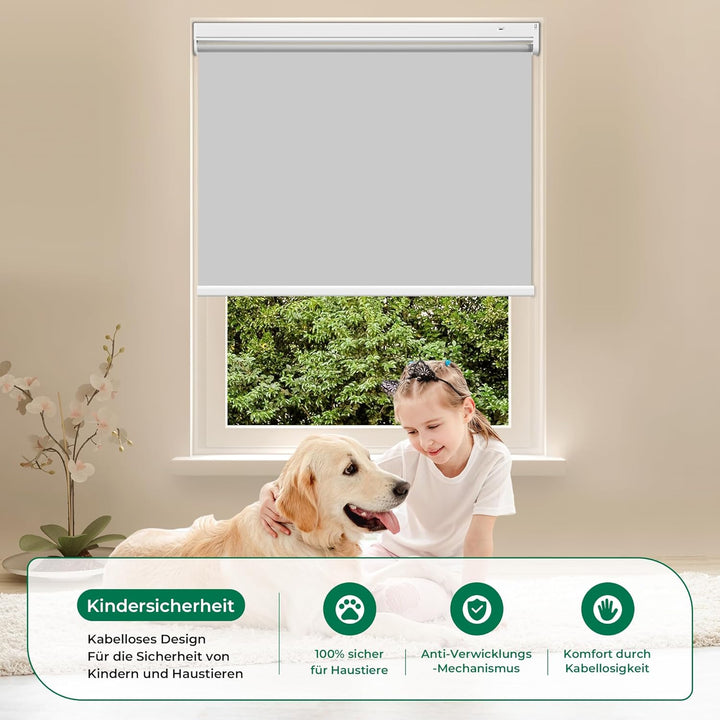 Allesin Wiederaufladbare Verdunklungsrollo ohne Bohren, (45x150cm,Grau) Elektrische Rollo Innen, Lei