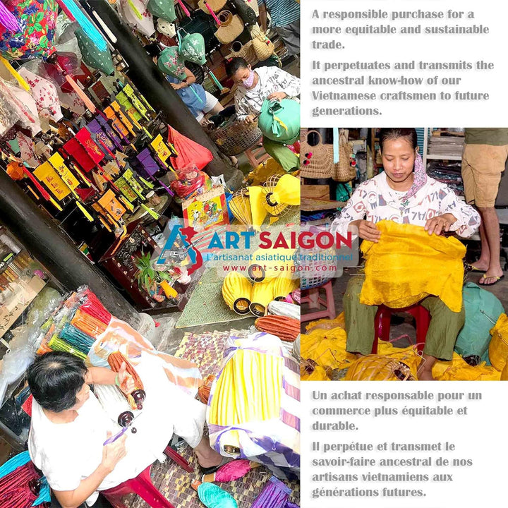 Asiatische Lampion aus Seide, grün, M Ø29 cm – traditionelle Laterne von Hoi an aus Stoff, Bambus un