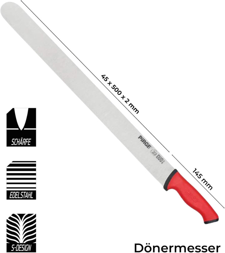 Pirge Duo Dönermesser 50 cm Rot - Aufschnittmesser - Schärfstes Döner Langmesser - Schneidemesser -