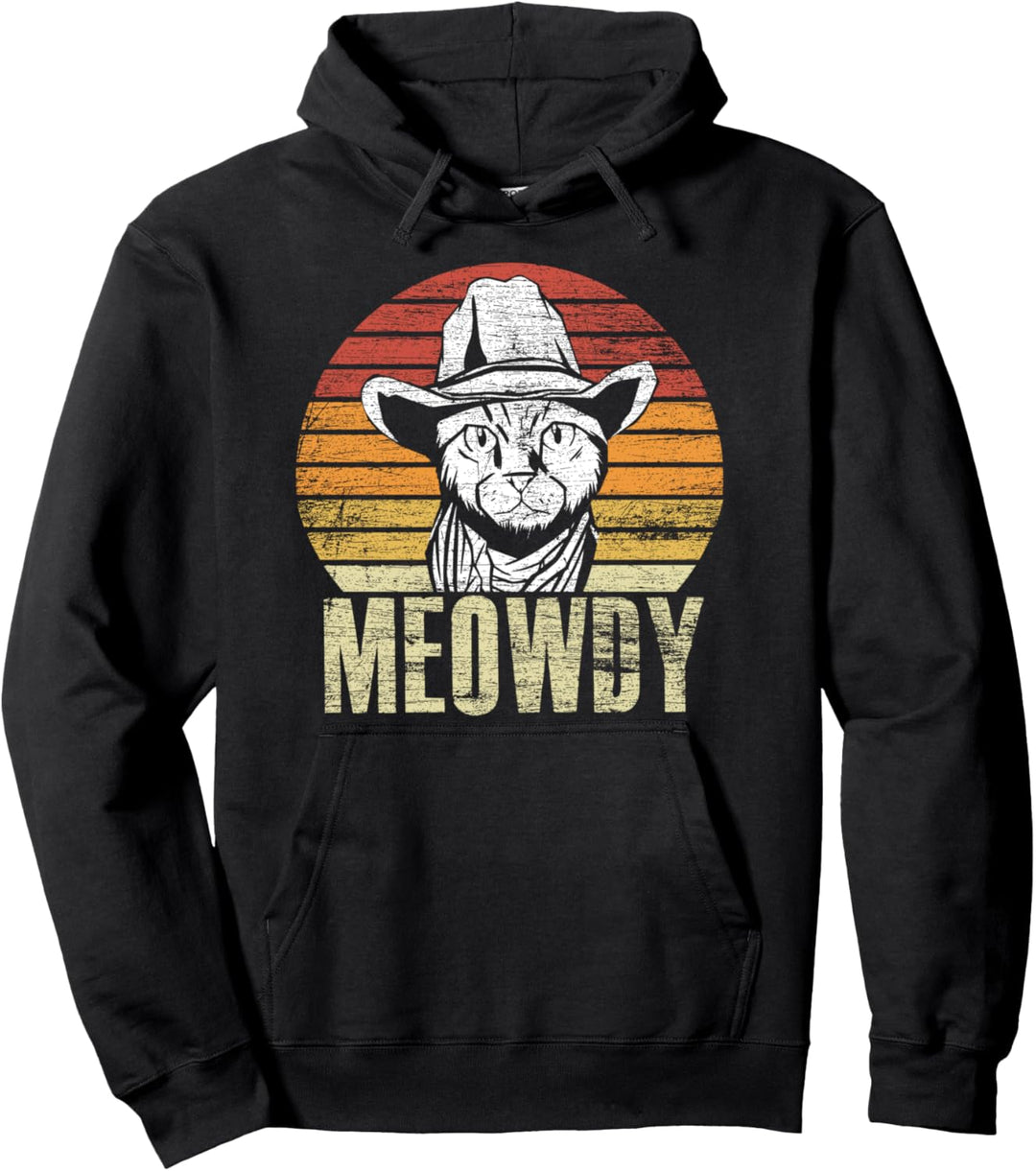 Meowdy Katze Geschenk Retro Cowboy Texas Pullover Hoodie