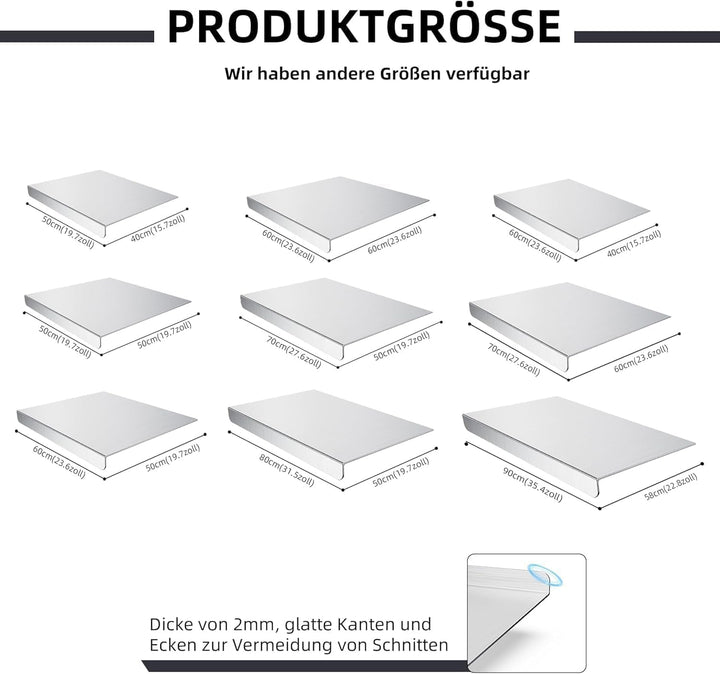 Edelstahl Schneidebrett, Arbeitsplatte Knetbrett Edelstahl Für Kneten &amp; Backen, Küchenplatte, Nudelb