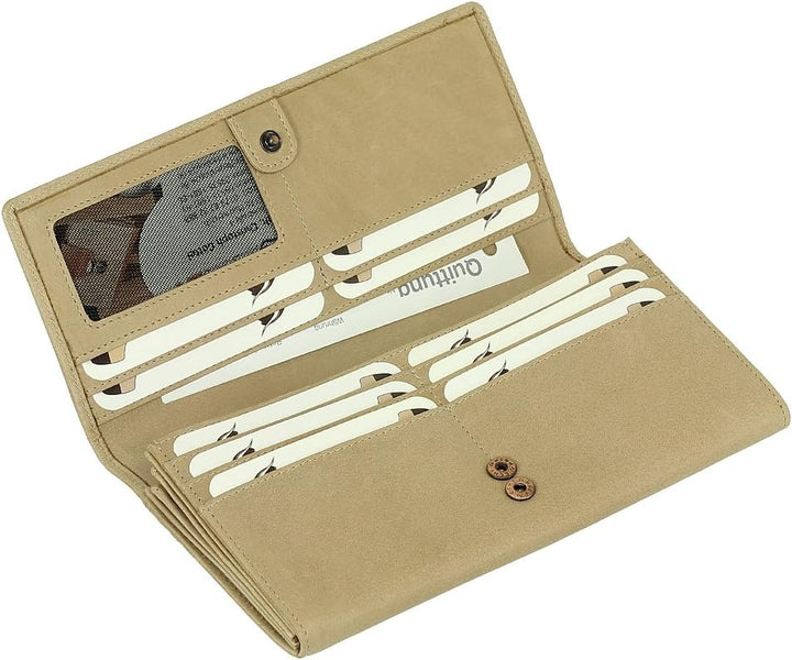 Luxus Leder Damen Geldbörse Portemonnaie Geldbeutel XXL mit Druckknopf 19 cm Farbe Sand, Sand